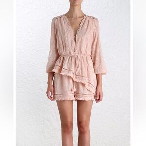 Zimmermann “Henna” fringe pink cotton silk romper playsuit AUS 0 US 2/4